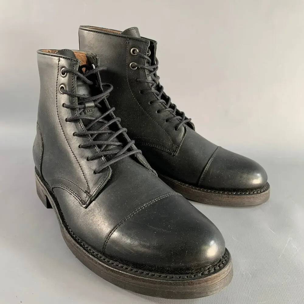 FRYE Size 8.5 Black Leather Lace Up Boots